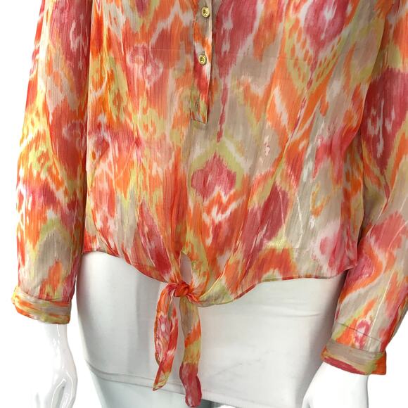 Chicos Womens Size 2 US 12 L Summer Ikat Moria Top Multicolor Sheer Blouse - Picture 3 of 15